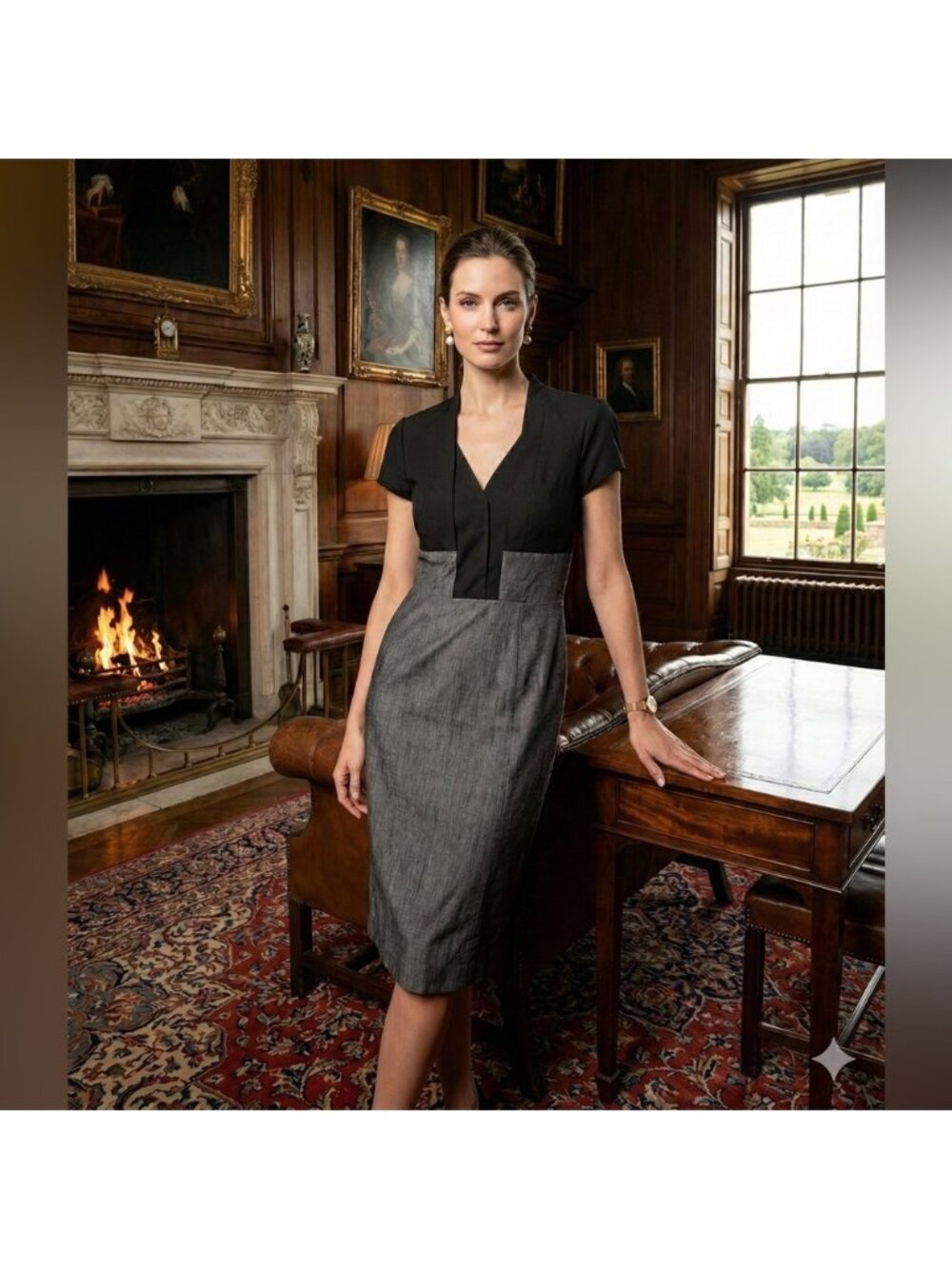 Sportmax Black & Grey Color-Block Professional Sheath Dress - Size 10